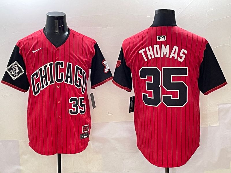 Men Chicago White Sox 35 Thomas Red Stripe Joint Name 2025 Nike MLB Jersey style 14